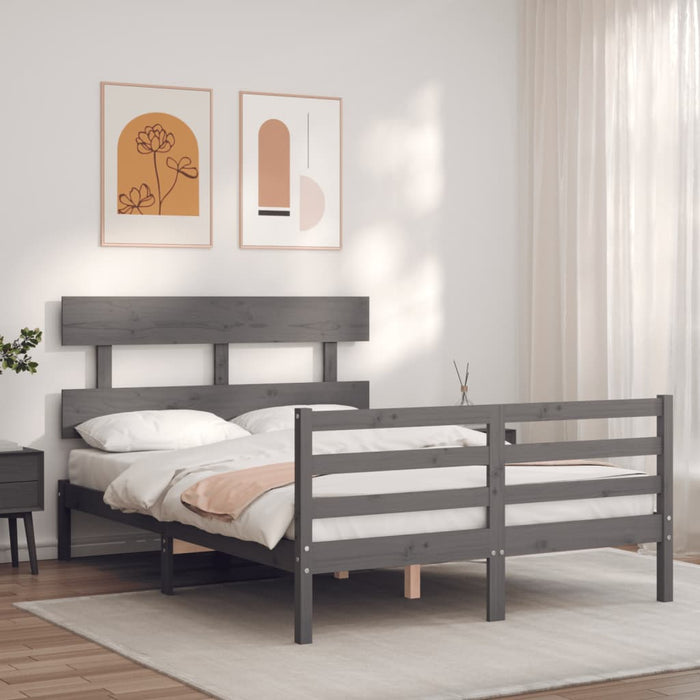 Massivholzbett mit Kopfteil Grau 120x200 cm