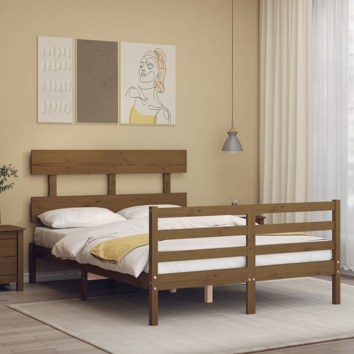Massivholzbett mit Kopfteil Honigbraun 120x200 cm