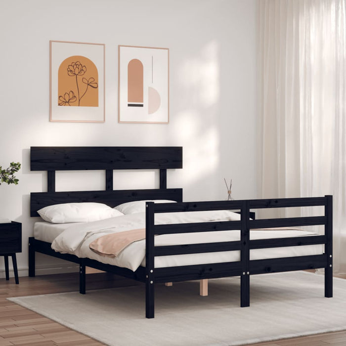 Massivholzbett mit Kopfteil Schwarz 120x200 cm