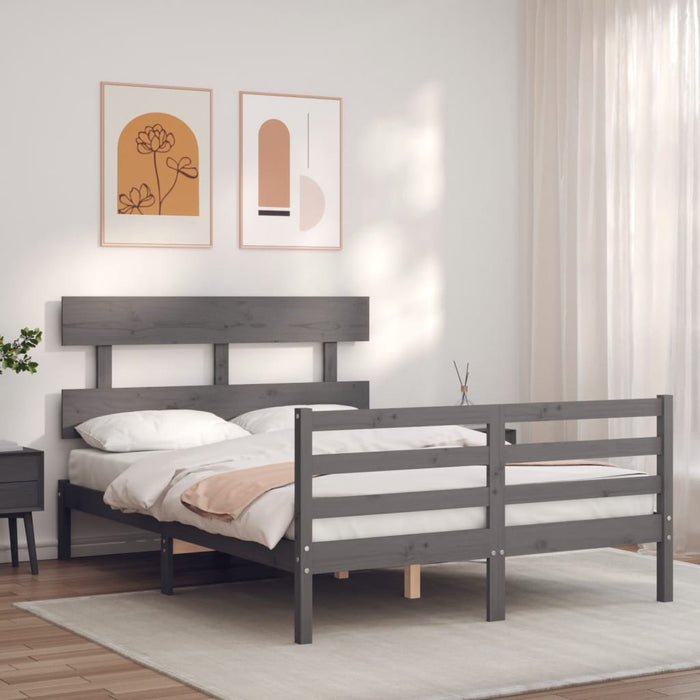 Massivholzbett mit Kopfteil Grau 140x200 cm
