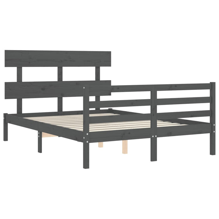 Massivholzbett mit Kopfteil Grau 140x200 cm