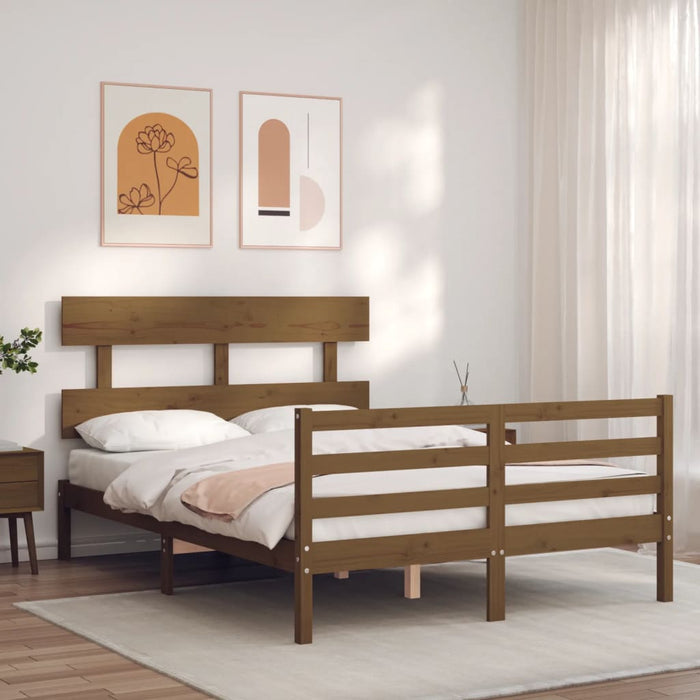Massivholzbett mit Kopfteil Honigbraun 140x200 cm
