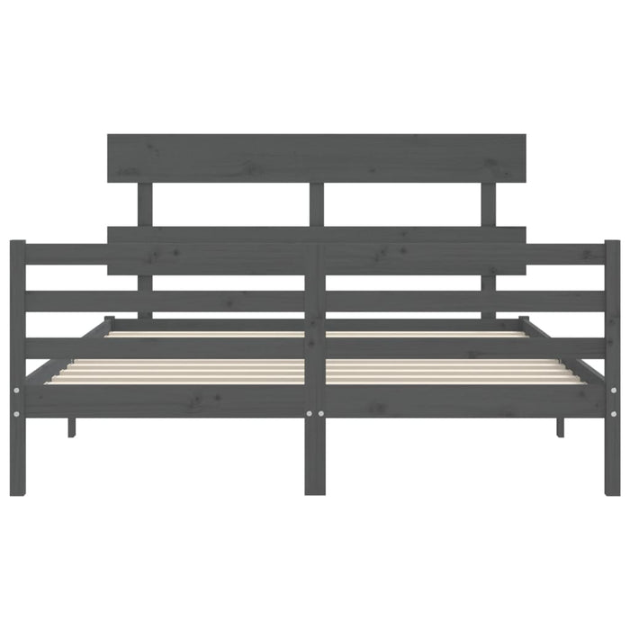 Massivholzbett mit Kopfteil Grau