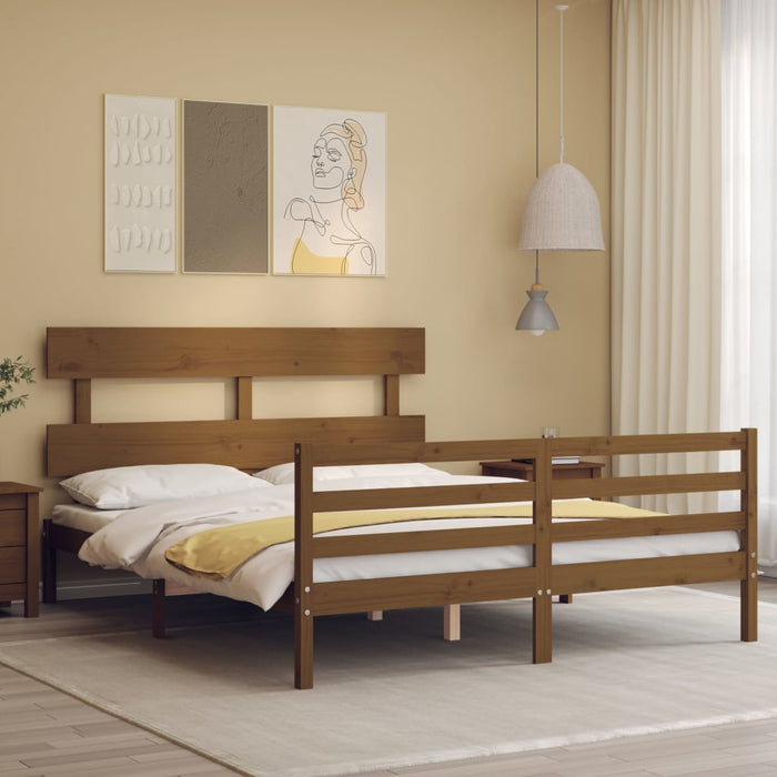 Massivholzbett mit Kopfteil Honigbraun