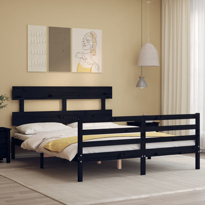 Massivholzbett mit Kopfteil Schwarz