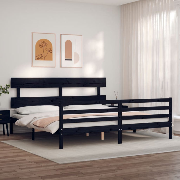 Massivholzbett mit Kopfteil Schwarz