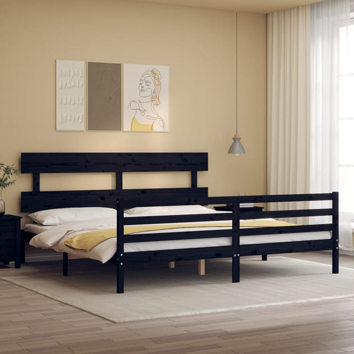 Massivholzbett mit Kopfteil Schwarz