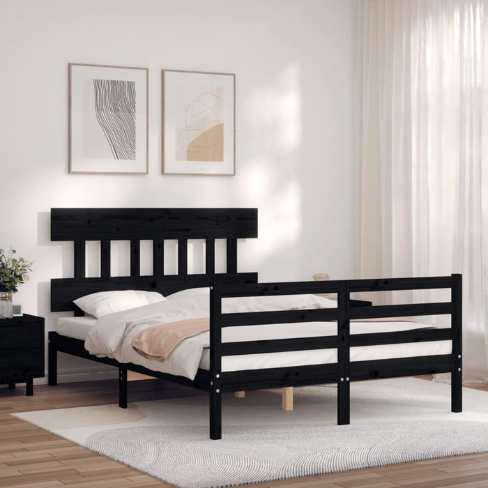 Massivholzbett mit Kopfteil Schwarz