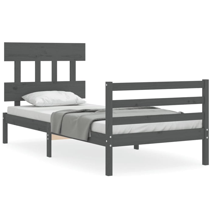 Massivholzbett mit Kopfteil Grau 90x200 cm