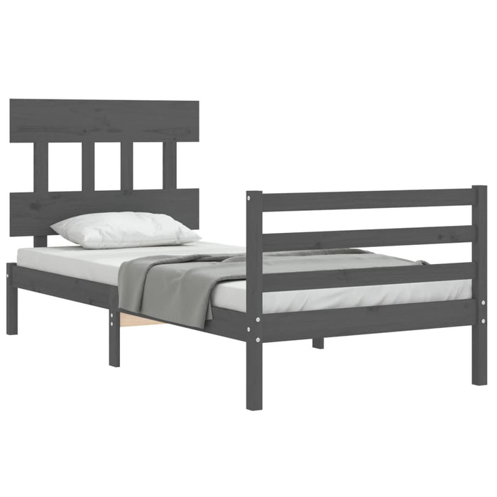 Massivholzbett mit Kopfteil Grau 90x200 cm