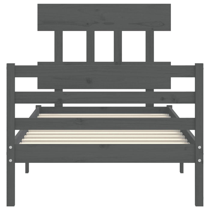 Massivholzbett mit Kopfteil Grau 90x200 cm