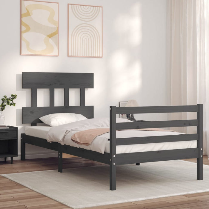 Massivholzbett mit Kopfteil Grau 90x200 cm