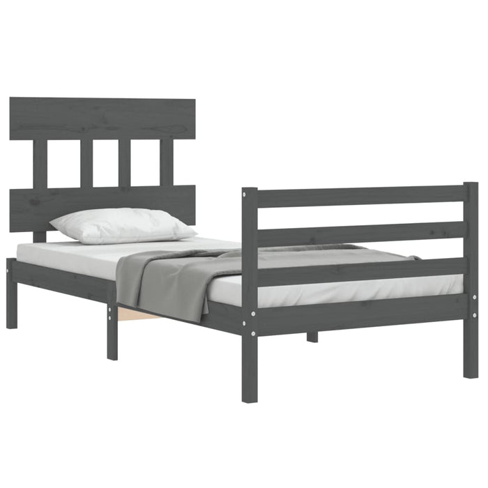 Massivholzbett mit Kopfteil Grau 100x200 cm