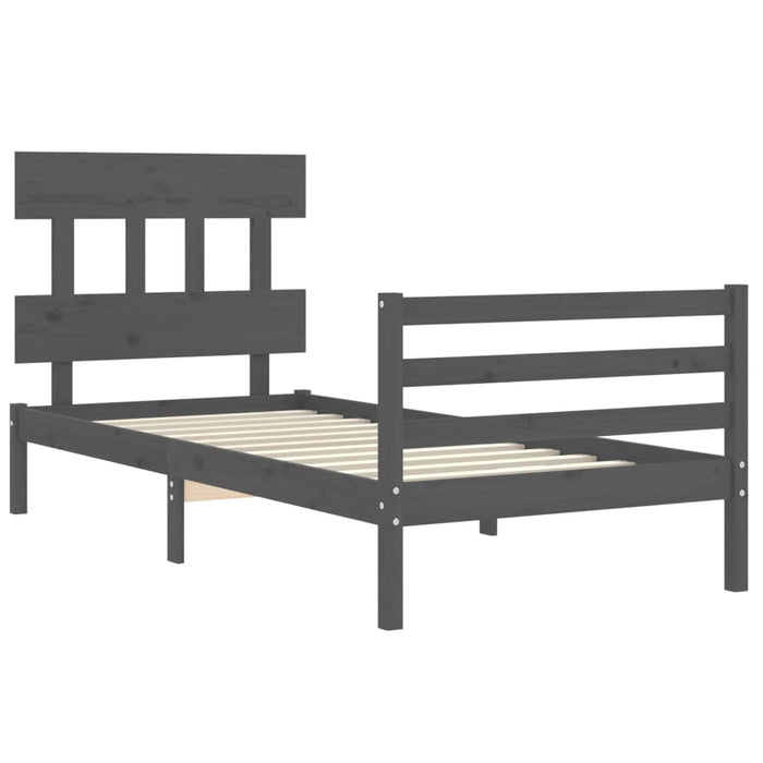 Massivholzbett mit Kopfteil Grau 100x200 cm