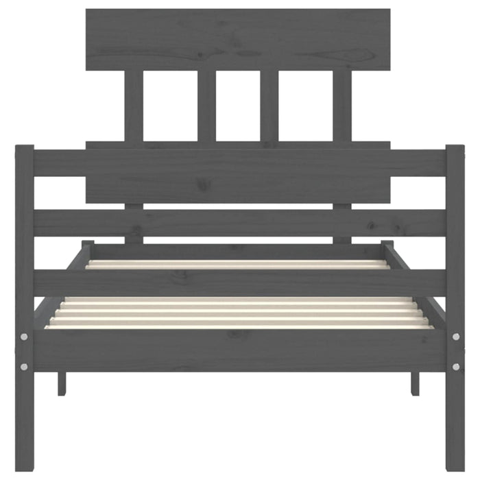 Massivholzbett mit Kopfteil Grau 100x200 cm