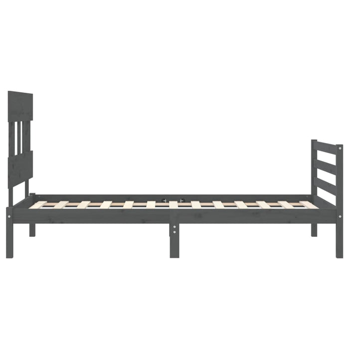 Massivholzbett mit Kopfteil Grau 100x200 cm