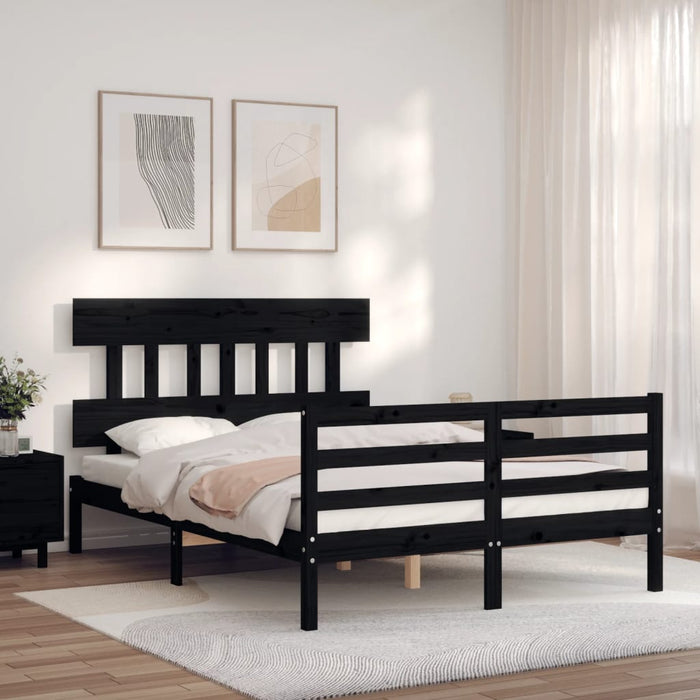 Massivholzbett mit Kopfteil Schwarz 120x200 cm