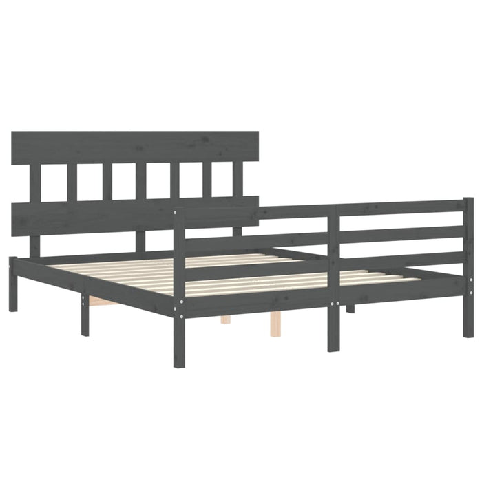Massivholzbett mit Kopfteil Grau