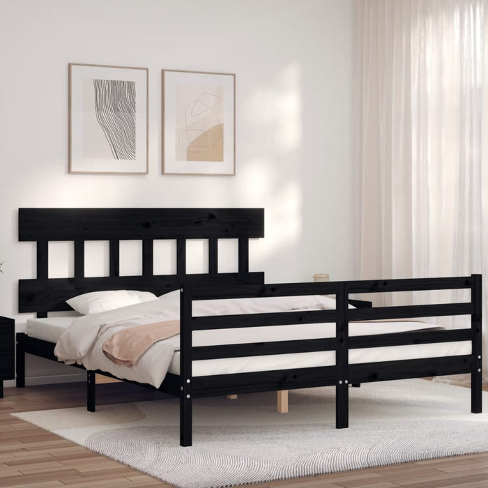 Massivholzbett mit Kopfteil Schwarz