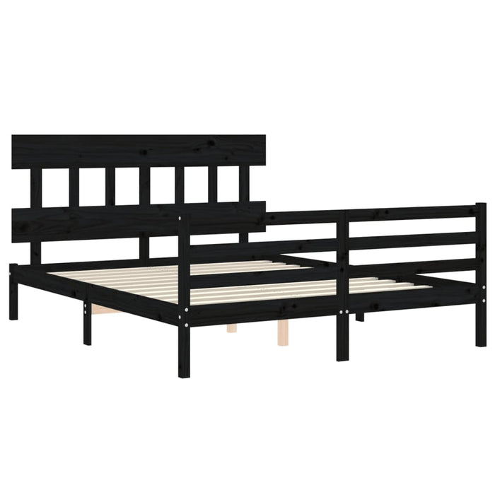 Massivholzbett mit Kopfteil Schwarz