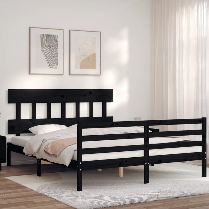 Massivholzbett mit Kopfteil Schwarz 160x200 cm