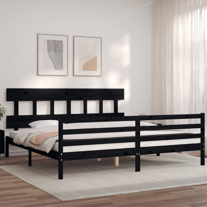 Massivholzbett mit Kopfteil Schwarz