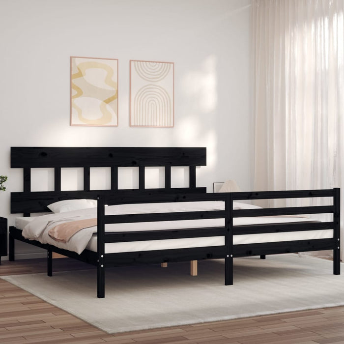 Massivholzbett mit Kopfteil Schwarz