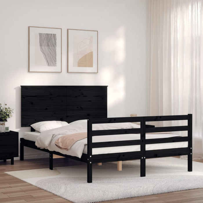 Massivholzbett mit Kopfteil Schwarz