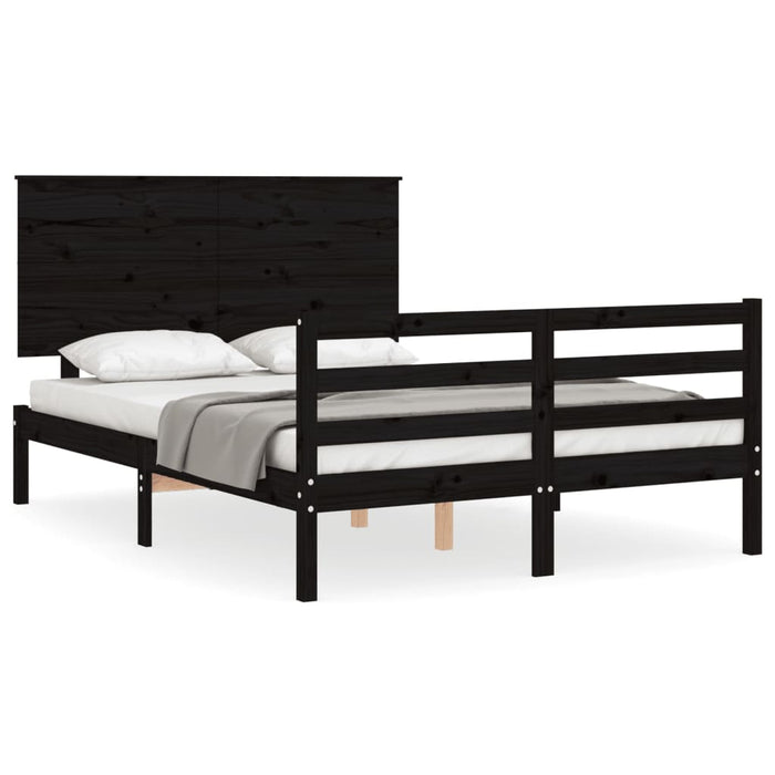 Massivholzbett mit Kopfteil Schwarz 140x190 cm