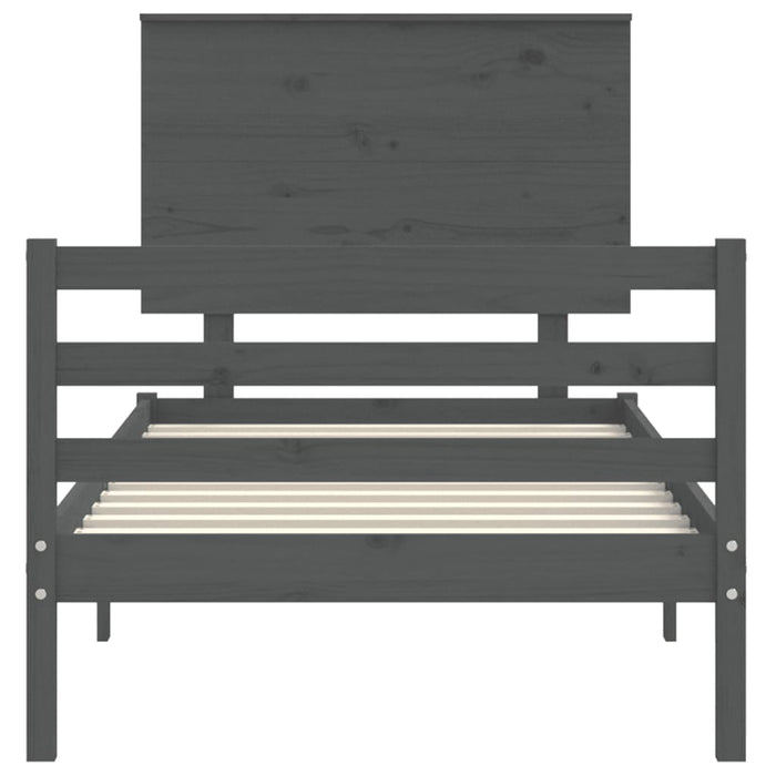 Massivholzbett mit Kopfteil Grau 90x200 cm