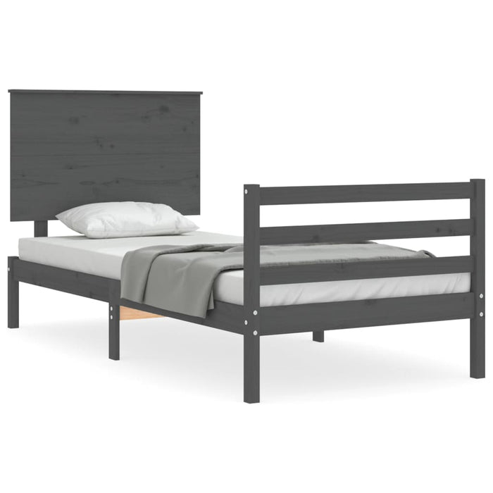 Massivholzbett mit Kopfteil Grau 100x200 cm