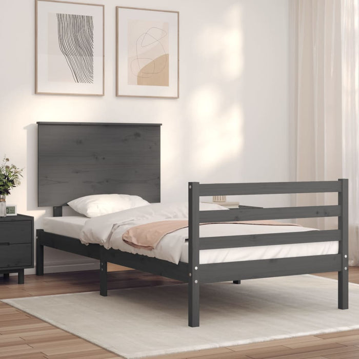 Massivholzbett mit Kopfteil Grau 100x200 cm