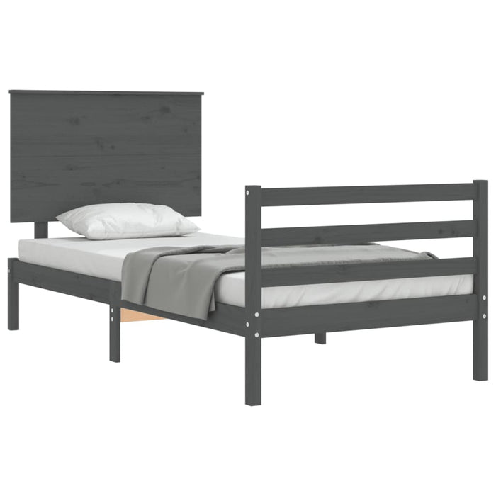 Massivholzbett mit Kopfteil Grau 100x200 cm