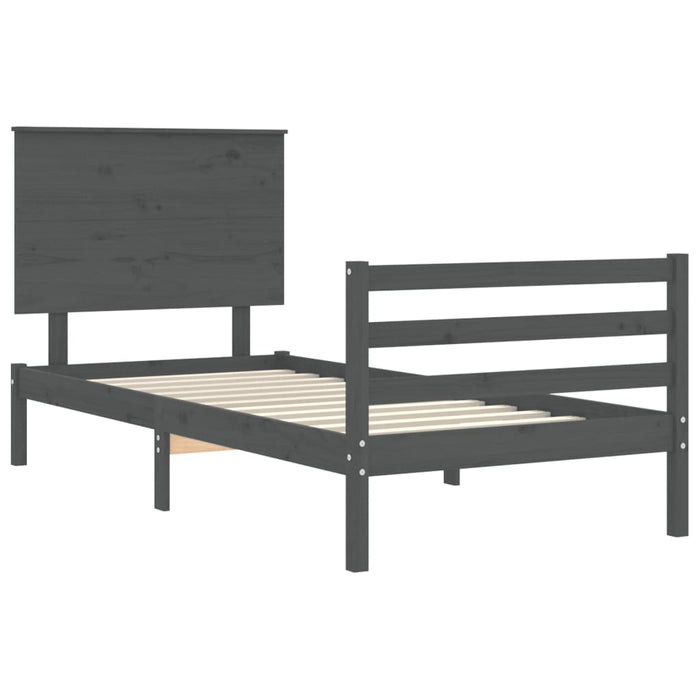 Massivholzbett mit Kopfteil Grau 100x200 cm