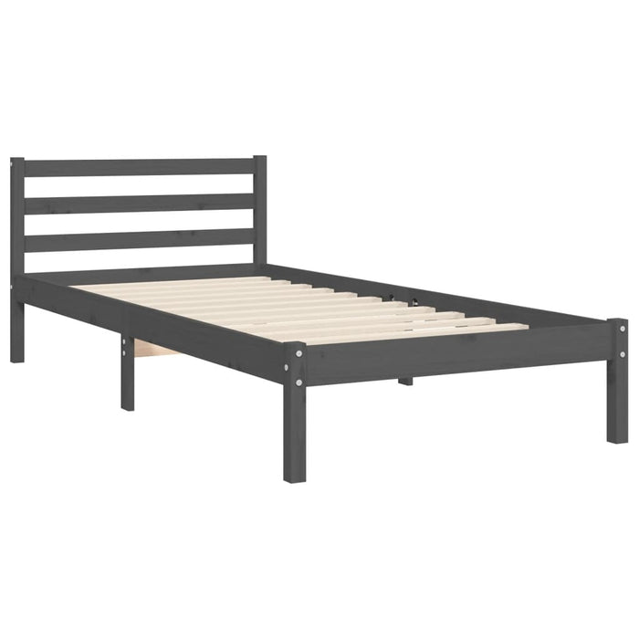 Massivholzbett mit Kopfteil Grau 100x200 cm