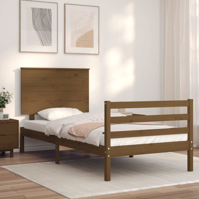 Massivholzbett mit Kopfteil Honigbraun 100x200 cm