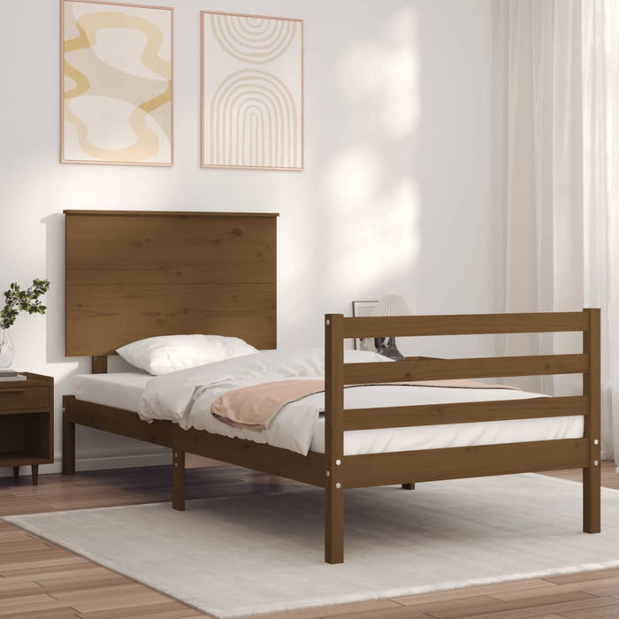 Massivholzbett mit Kopfteil Honigbraun 100x200 cm
