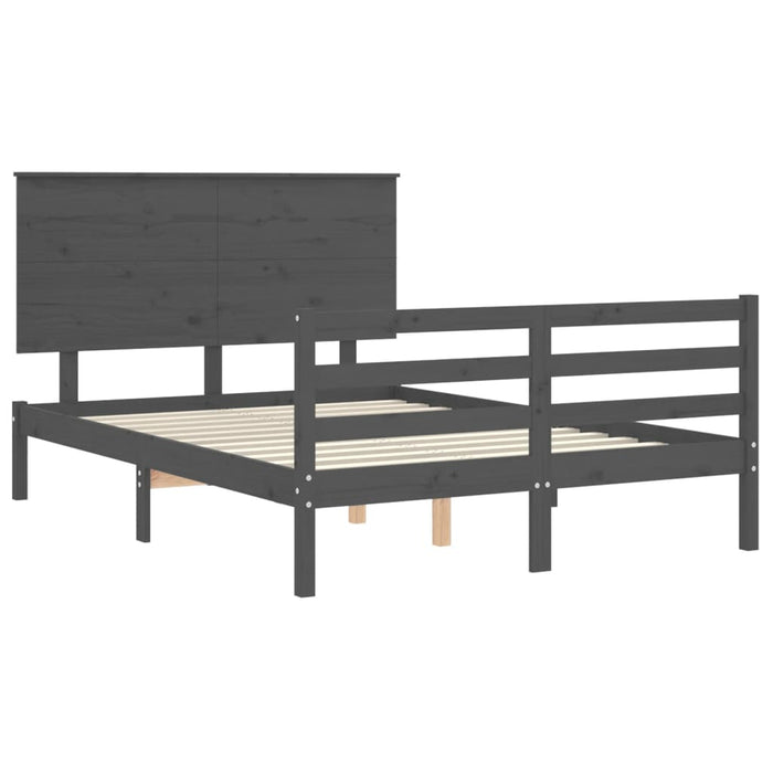 Massivholzbett mit Kopfteil Grau 120x200 cm