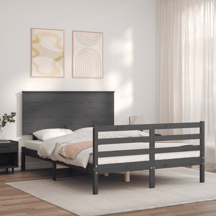 Massivholzbett mit Kopfteil Grau 120x200 cm