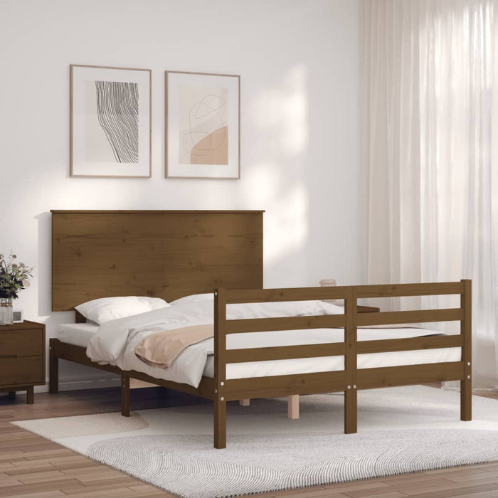 Massivholzbett mit Kopfteil Honigbraun 120x200 cm
