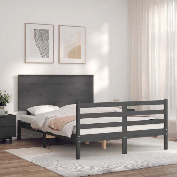 Massivholzbett mit Kopfteil Grau 140x200 cm