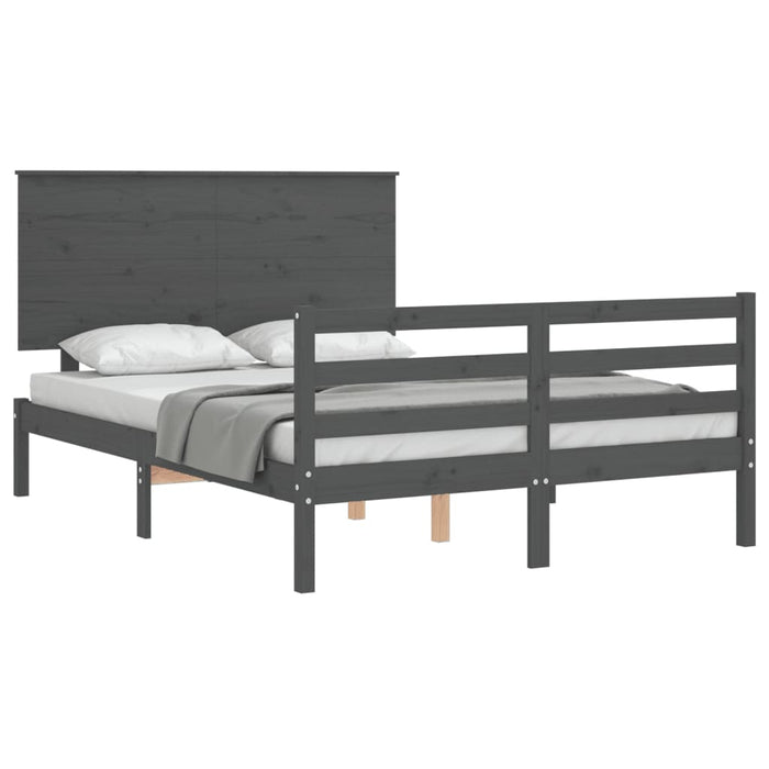 Massivholzbett mit Kopfteil Grau 140x200 cm