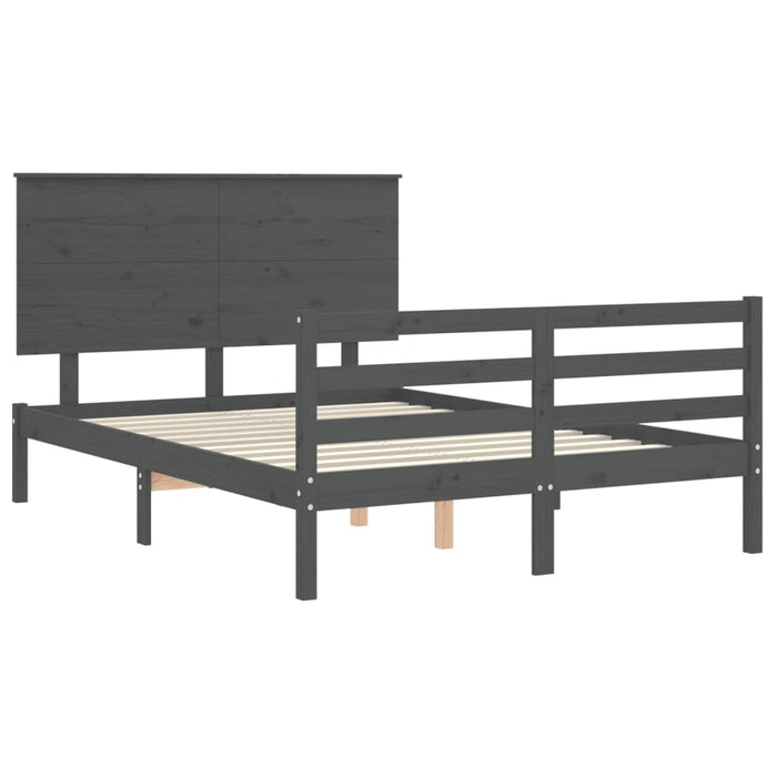 Massivholzbett mit Kopfteil Grau 140x200 cm