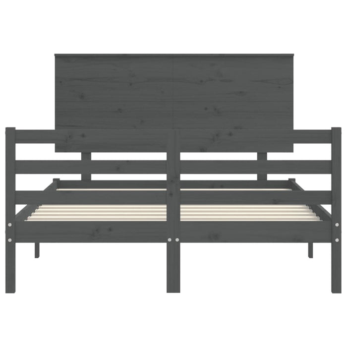 Massivholzbett mit Kopfteil Grau 140x200 cm