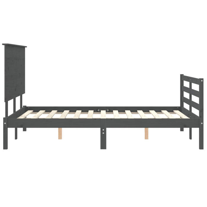 Massivholzbett mit Kopfteil Grau 140x200 cm