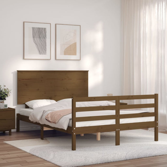 Massivholzbett mit Kopfteil Honigbraun 140x200 cm
