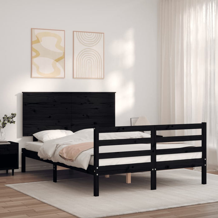 Massivholzbett mit Kopfteil Schwarz 140x200 cm