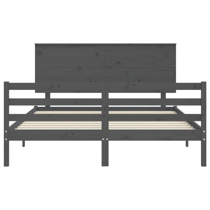 Massivholzbett mit Kopfteil Grau 160x200 cm