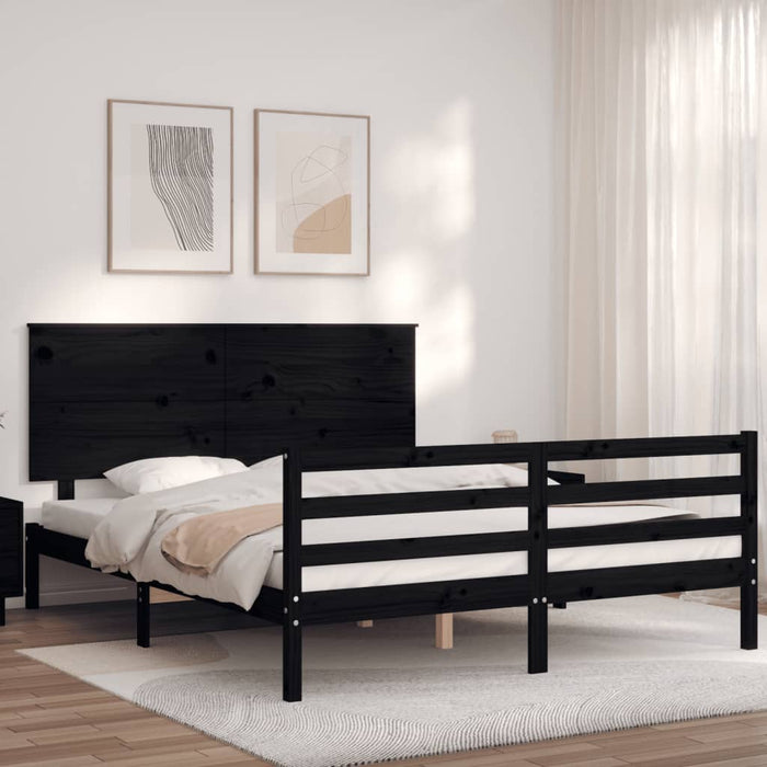 Massivholzbett mit Kopfteil Schwarz 160x200 cm