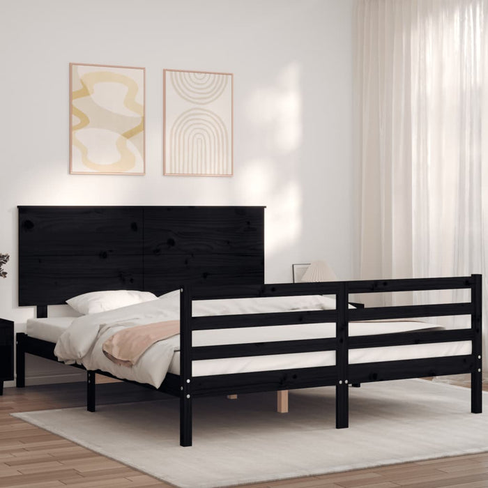Massivholzbett mit Kopfteil Schwarz 160x200 cm